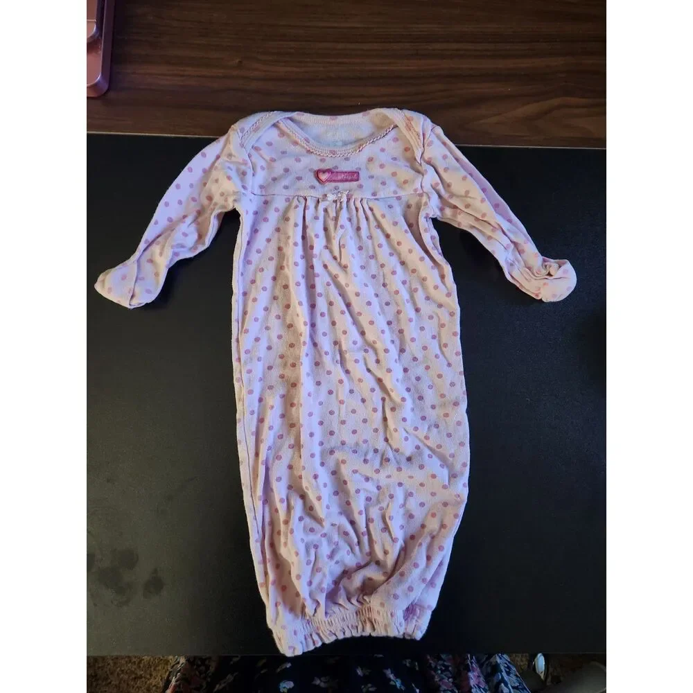 Carter's Baby Girl 3M Pink Polka Dot Sweetheart Long Sleeve Sleep Gown